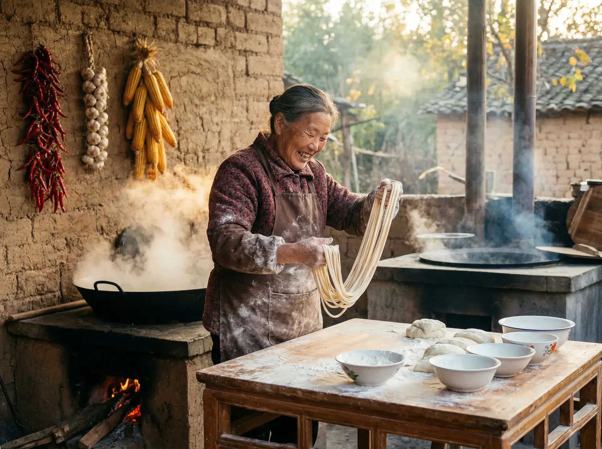 农家大嫂手擀面 - 百分百感觉之人小鬼大 乡村美食